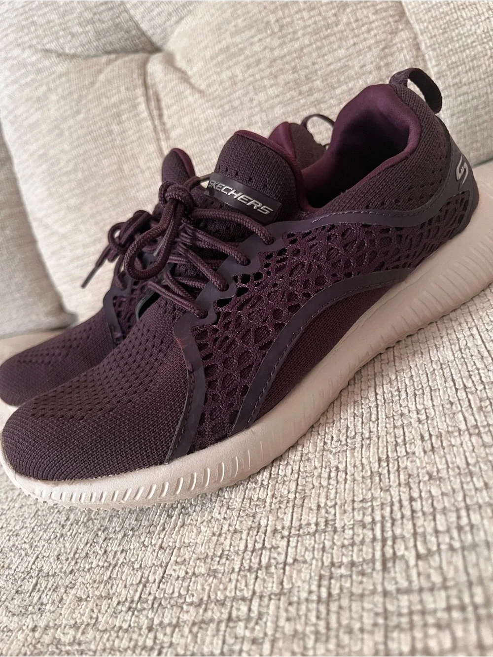 Skechers Women's Knit Sneakers in Plum with White Soles